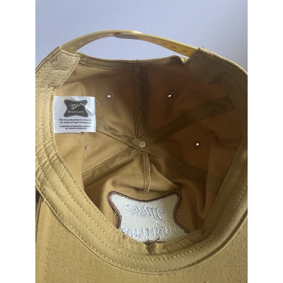 Miller High Life Beer Snapback Trucker Hat Cap Tan Adjustable Rope - Picture 7 of 8